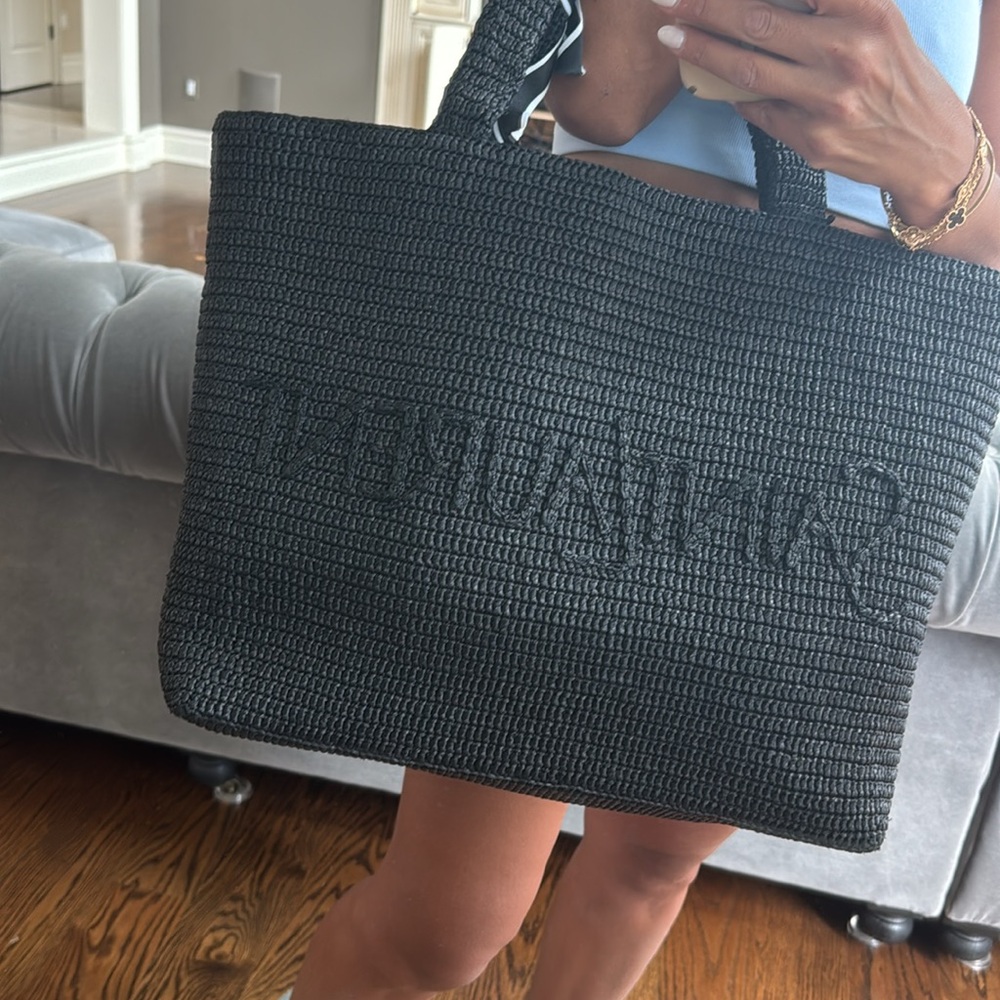 Ysl saint laurent large raffia tote shopper bag travel beach black  bag $2550 - Picture 10 of 11